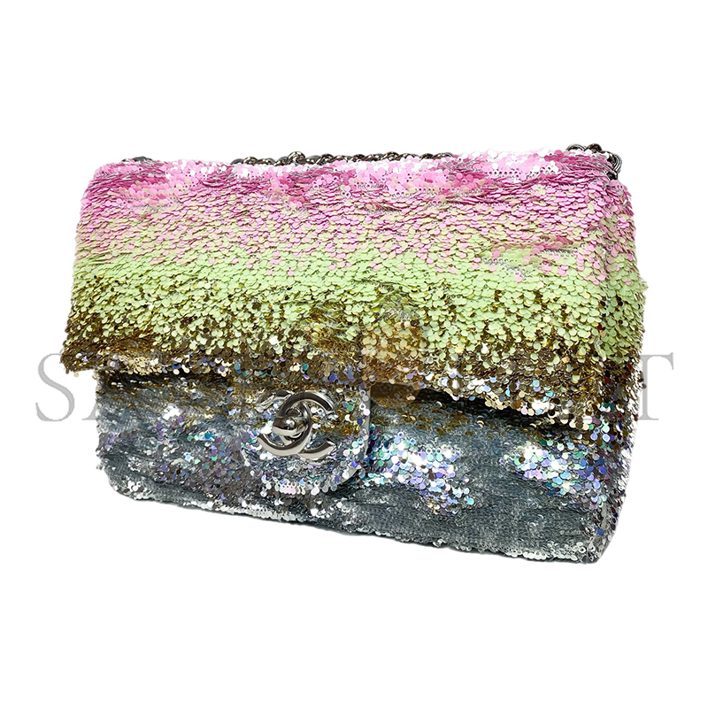 CHANEL PINK GREEN SILVER SEQUINS MINI FLAP BAG (20*14*5cm) CHANEL PINK GREEN SILVER SEQUINS MINI FLAP BAG (20*14*5cm)